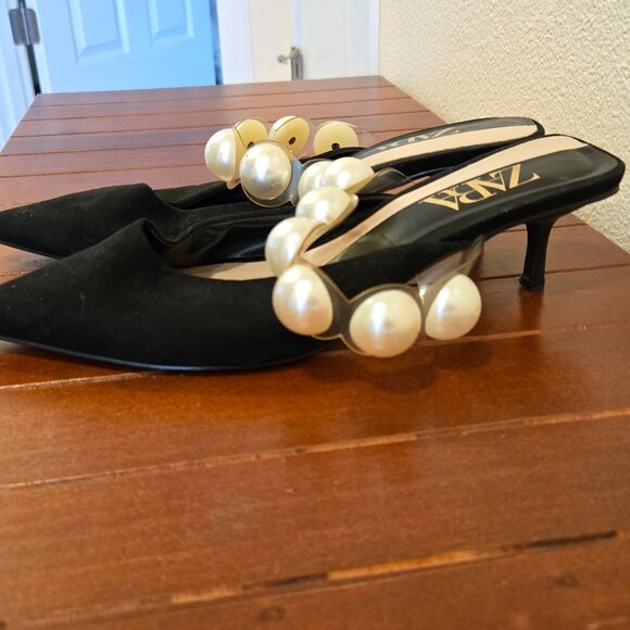 Pointed Toe Low Heels Mules Pearls Slippers Slip-On Slides Shoe - Picture 2 of 5